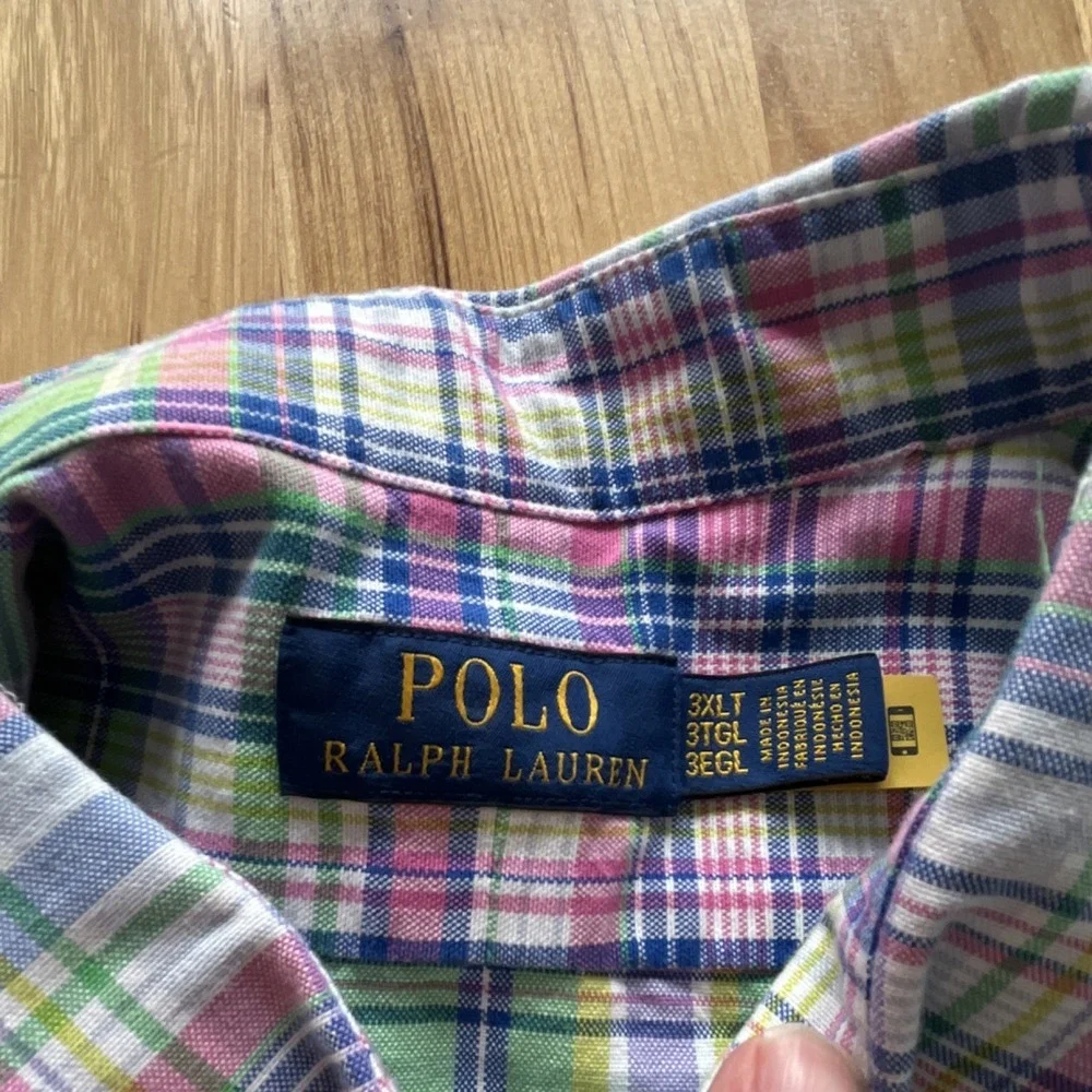 Polo Ralph Lauren Men's Green Pink Blue Plaid Long Sleeve Button-Down Shirt 3XLT